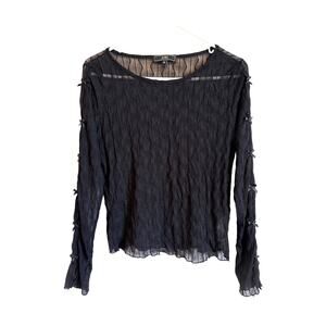Vibe Sportswear Black Sheer Long Sleeve Top Bows XL Whimsigoth Y2k Coquette